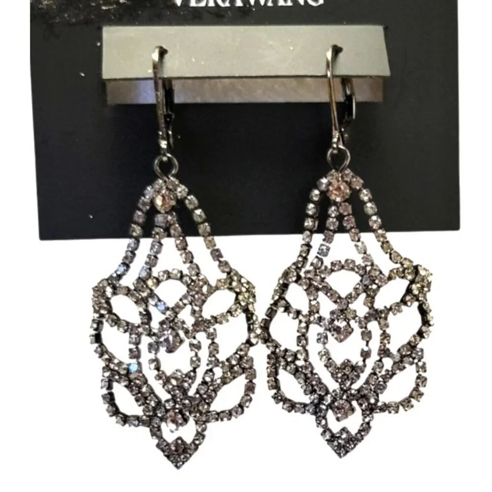SIMPLY VERA WANG Black Diamond Dress Unique Artistic Earrings Dangle Jewelry - Picture 2 of 2